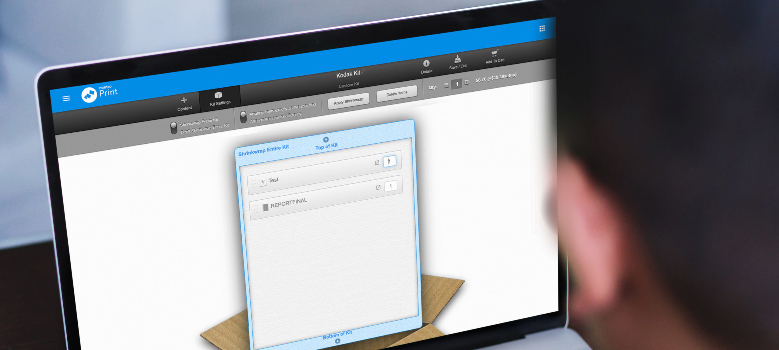 Man creating kit on Mimeo Print Platform