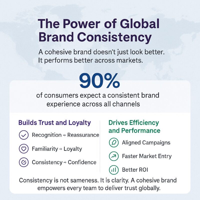 Infographic about the power of global brand consistency. 