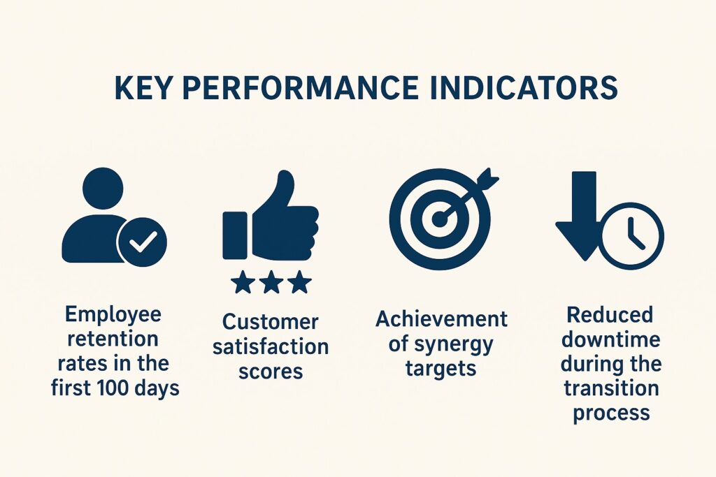 Infographic showing the top four KPIs for post-merger success. 