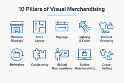 Infographic showing the 10 pillars of visual merchandising.