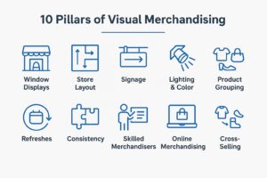 Infographic showing the 10 pillars of visual merchandising.