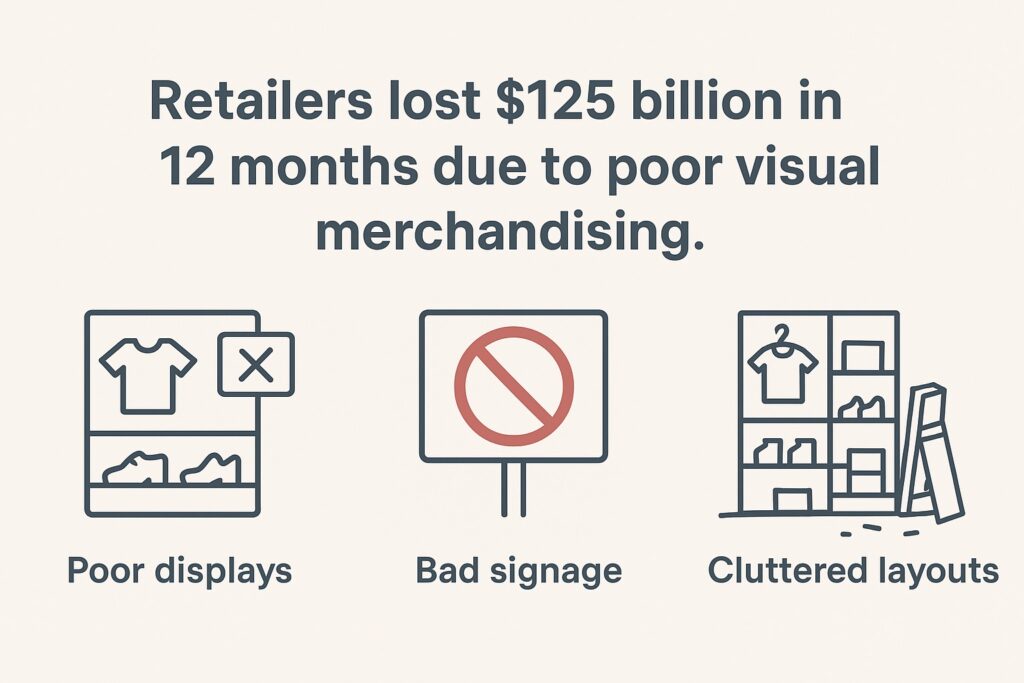 Infographic citing the statistic that poor visual merchandising can lead to profit loss.