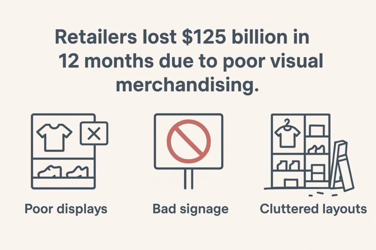 Infographic citing the statistic that poor visual merchandising can lead to profit loss.