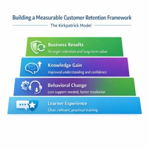 Infographic of the kirkpatrick model for customer retention training. 