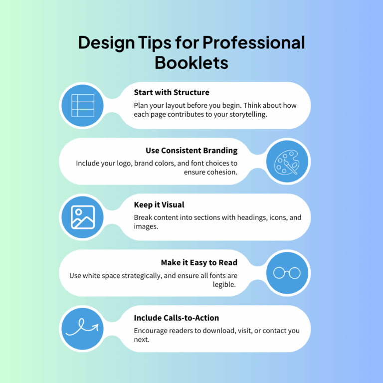 Infographic with tips on how to turn digital content into booklets.