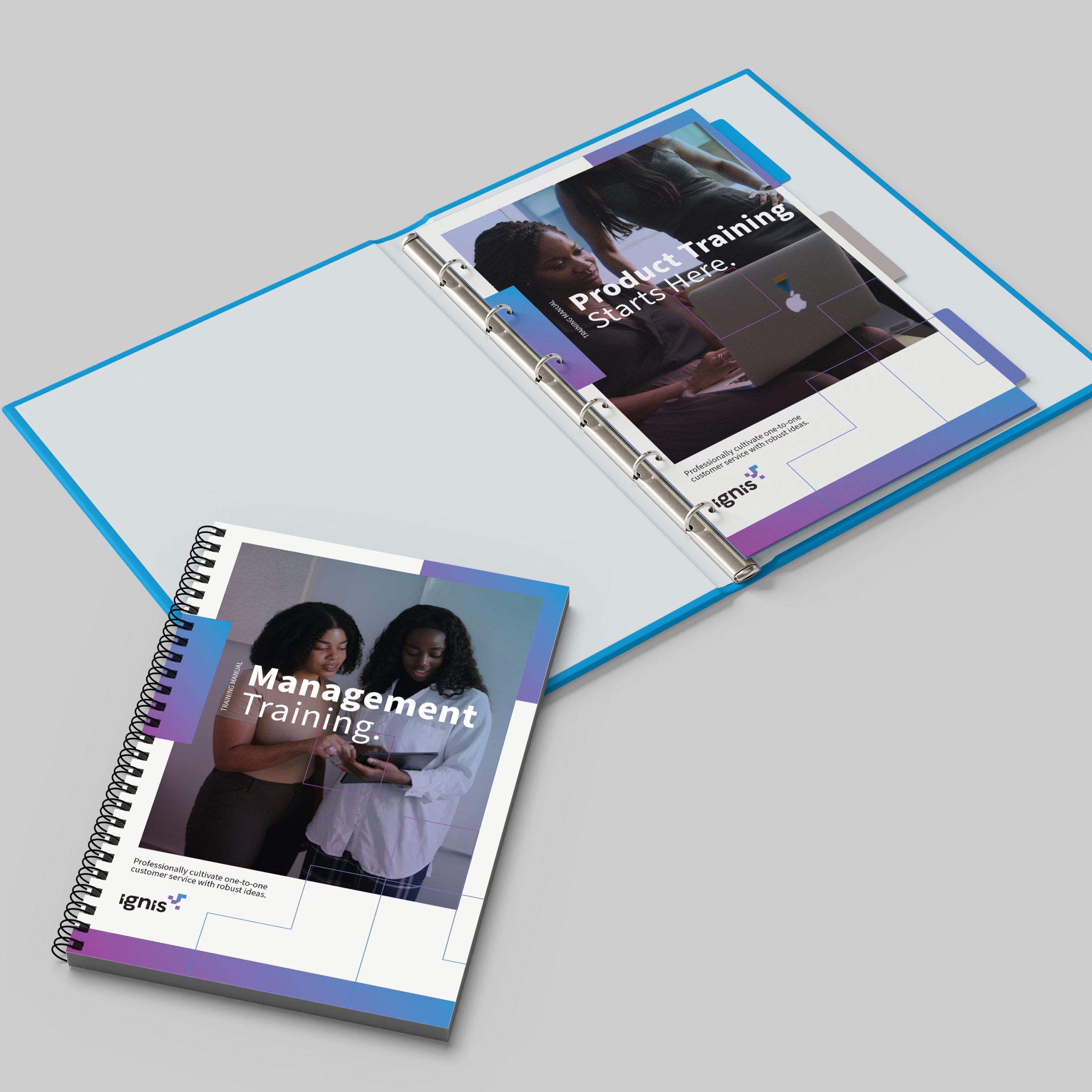 printed manuals, spiral bound and tabbed binder