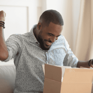 man excited about receiving delivery