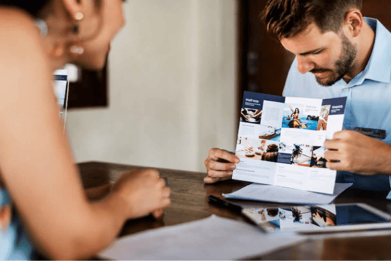 person showing company brochure