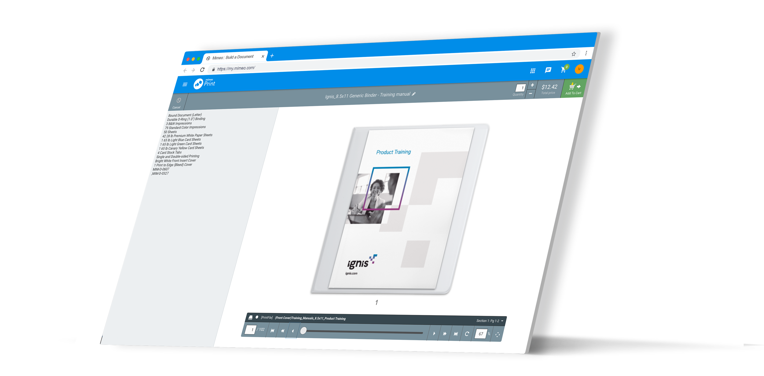 browser screenshot of Mimeo Print Platform