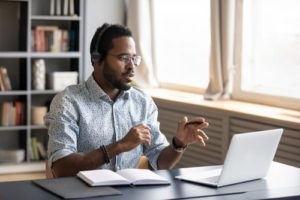 man training virtually with printed materials