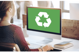 woman at computer green eco-friendly printing