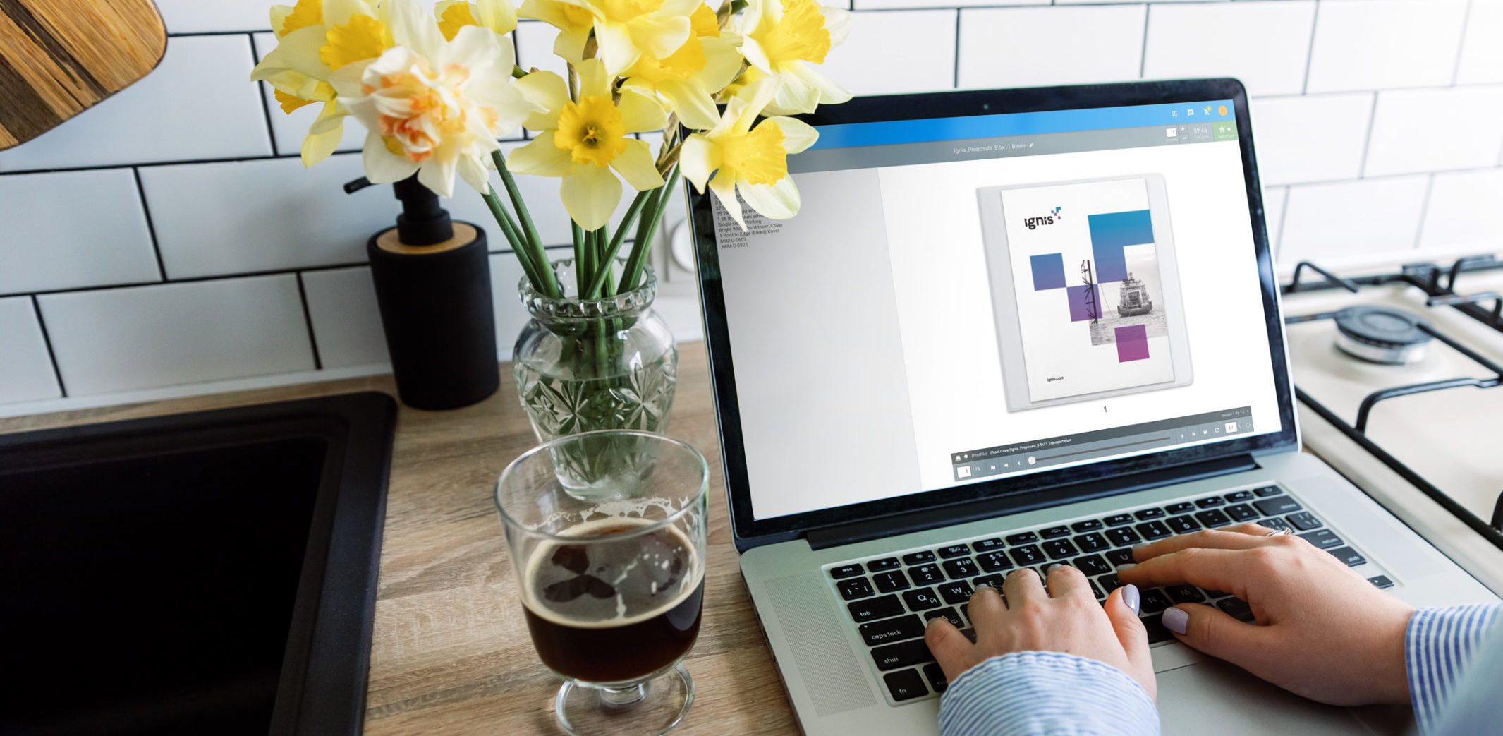 person working on Marketing material using Mimeo
