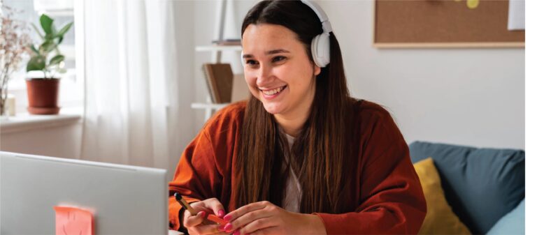 woman participating in hybrid learning