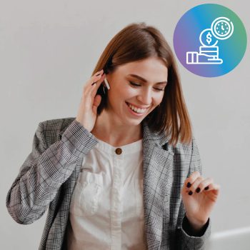 woman on phone discussing online printing budget