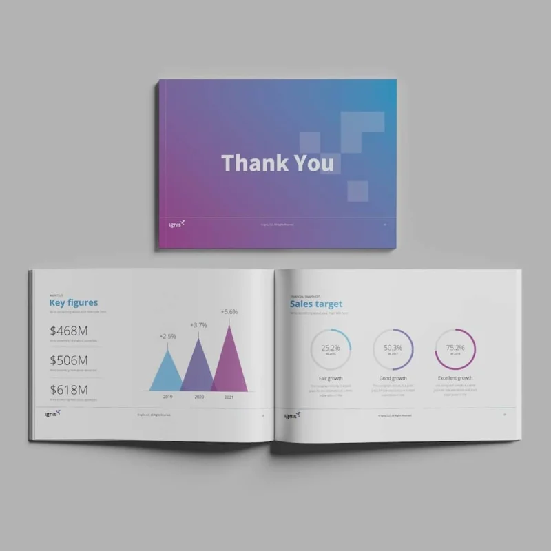 custom printed presenations laid out on flat surface