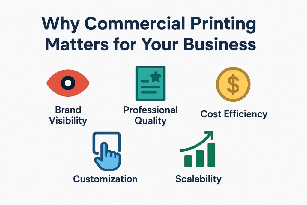 Infographic describing why commercial printing matters for businesses. 