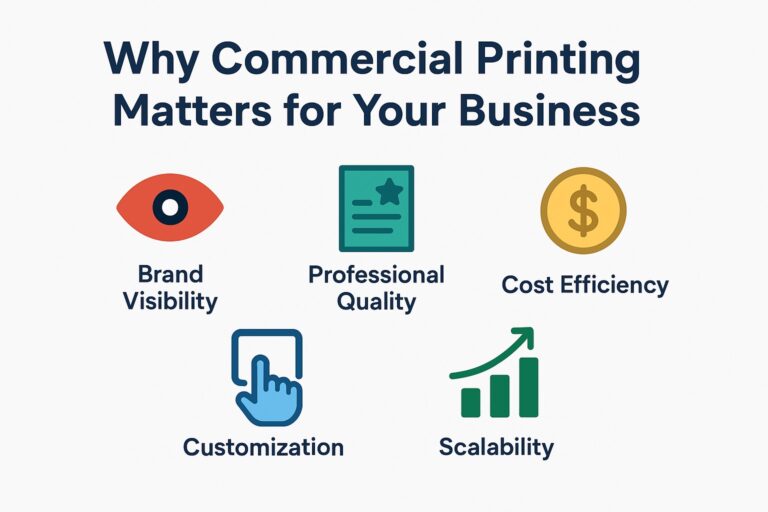 Infographic describing why commercial printing matters for businesses. 