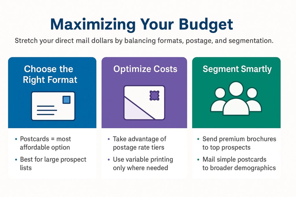 Infographic about maximizing budgets for conference invitation direct mail campaigns