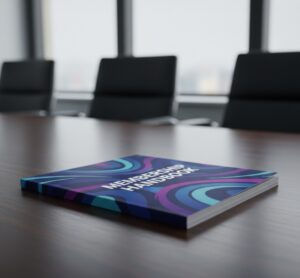 Print member handbooks resting on a conference table