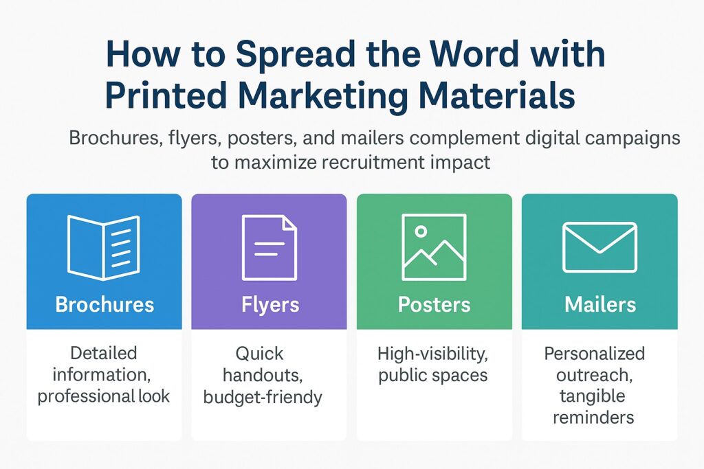 Infographic showing how associations can use membership drive printing materials. 