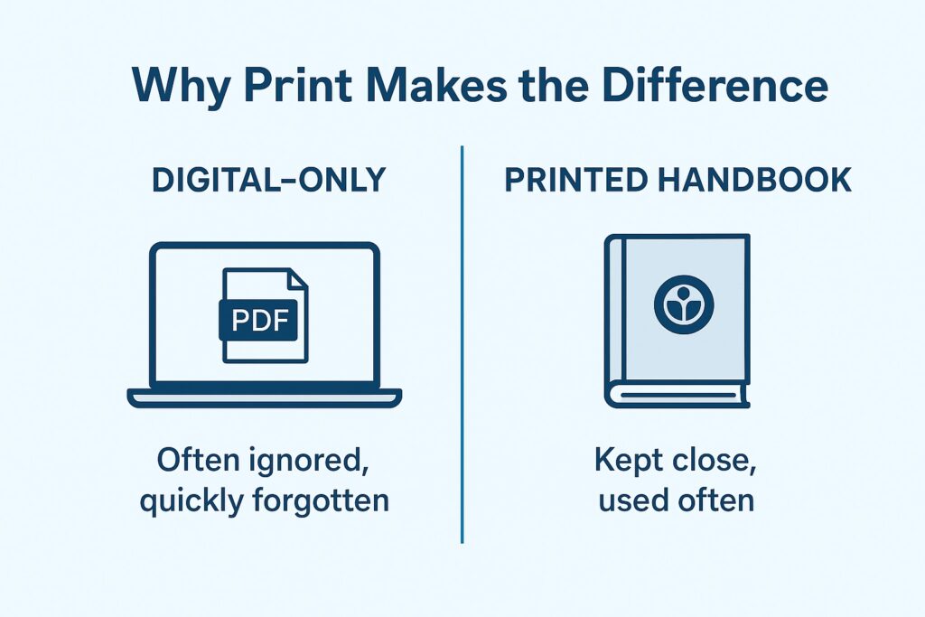 Infographic showing the benefit of print member handbooks