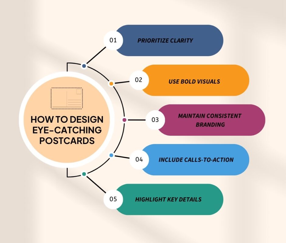 Tips for designing eye-catching print and ship postcards. 
