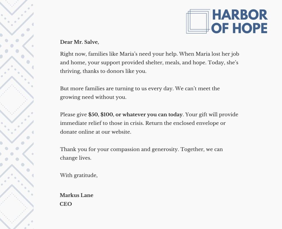 Example of a donor appeal letter. 