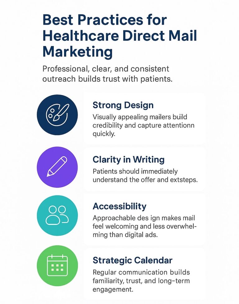Infographic about best practices for healthcare direct mail marketing