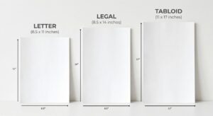 Letter vs legal vs tabloid paper with dimensions