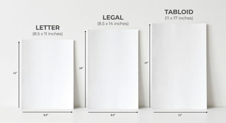 Letter vs legal vs tabloid paper with dimensions