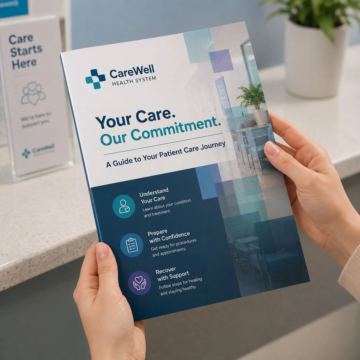 A healthcare booklet with an explanation of care in a medical office