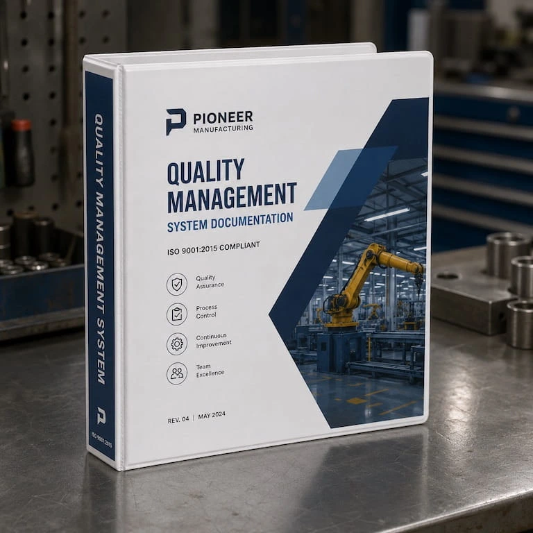 A manufacturing binder on the shop floor