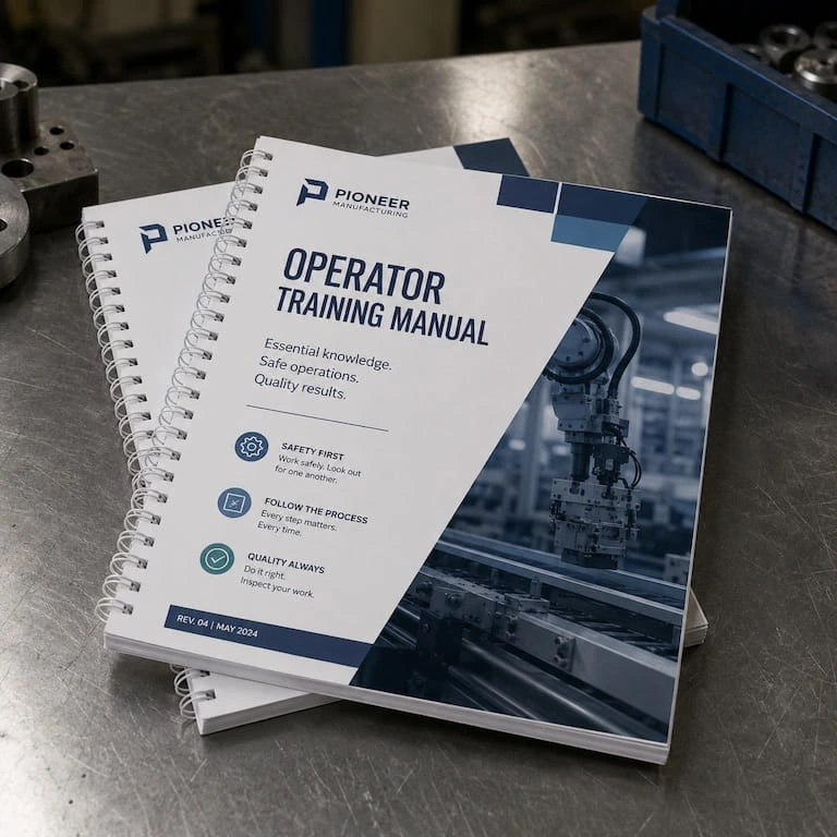 Two manufacturing manuals with a sprial binding