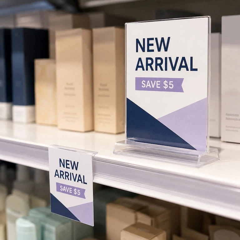 A retail shelf talker and display sign