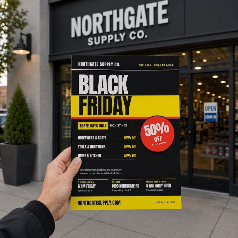 Person holding a retail flyer