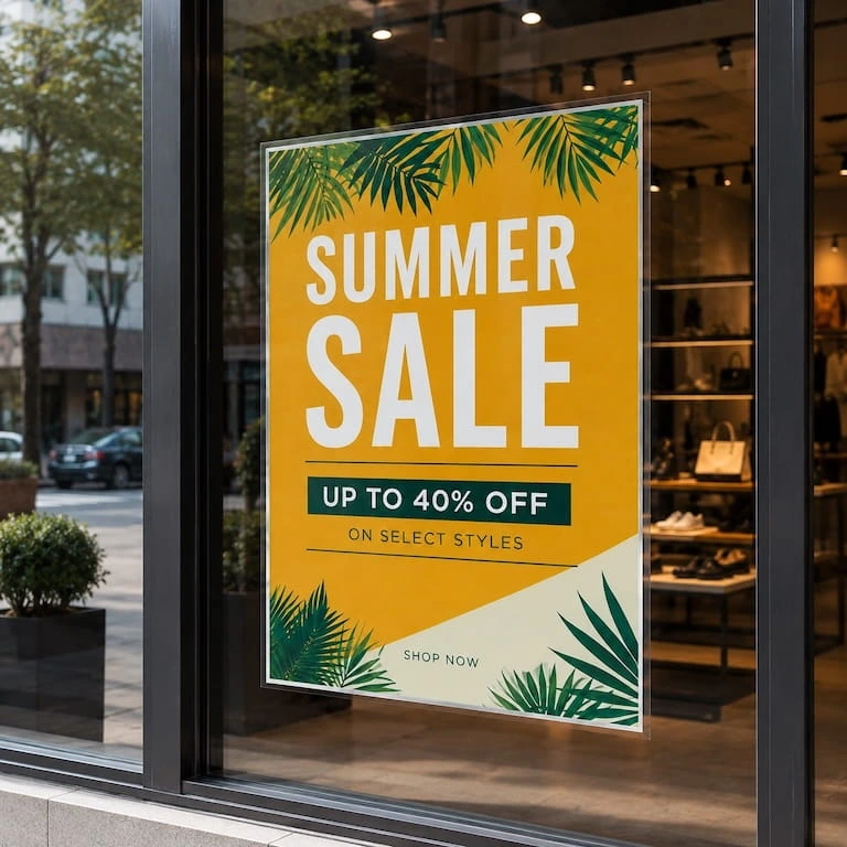 A retail poster advertising a summer sale