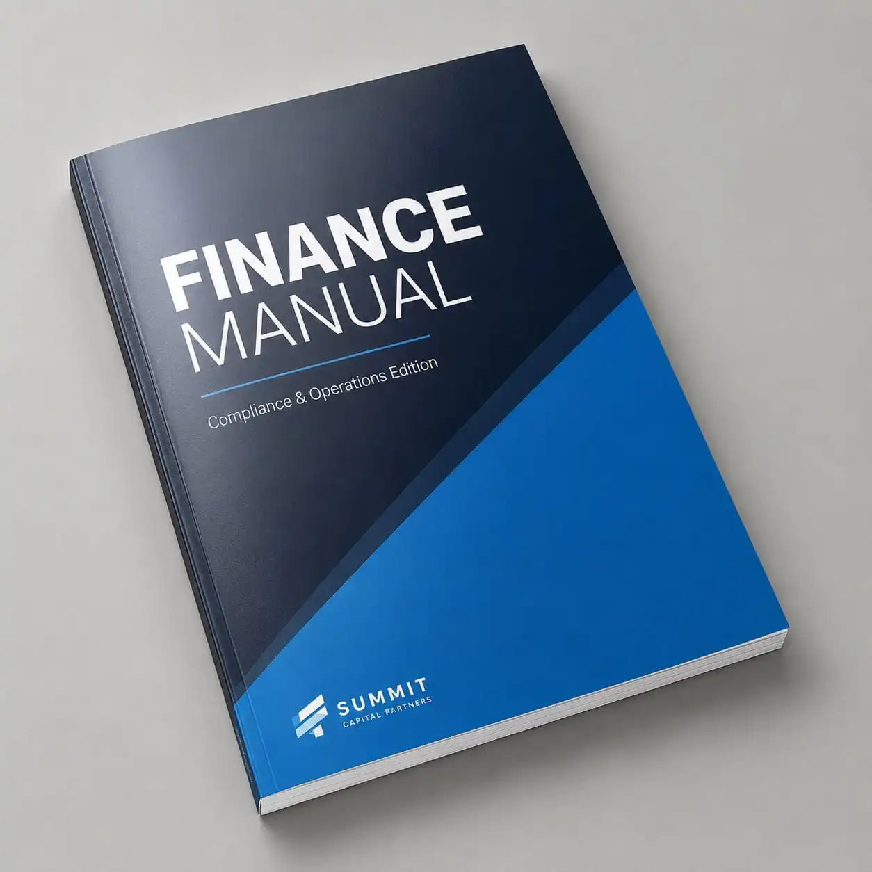a soft cover, perfect bound finance manual